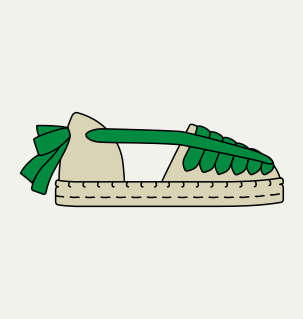 Minimalist illustration of a green seven-lace espadrille, seen in profile